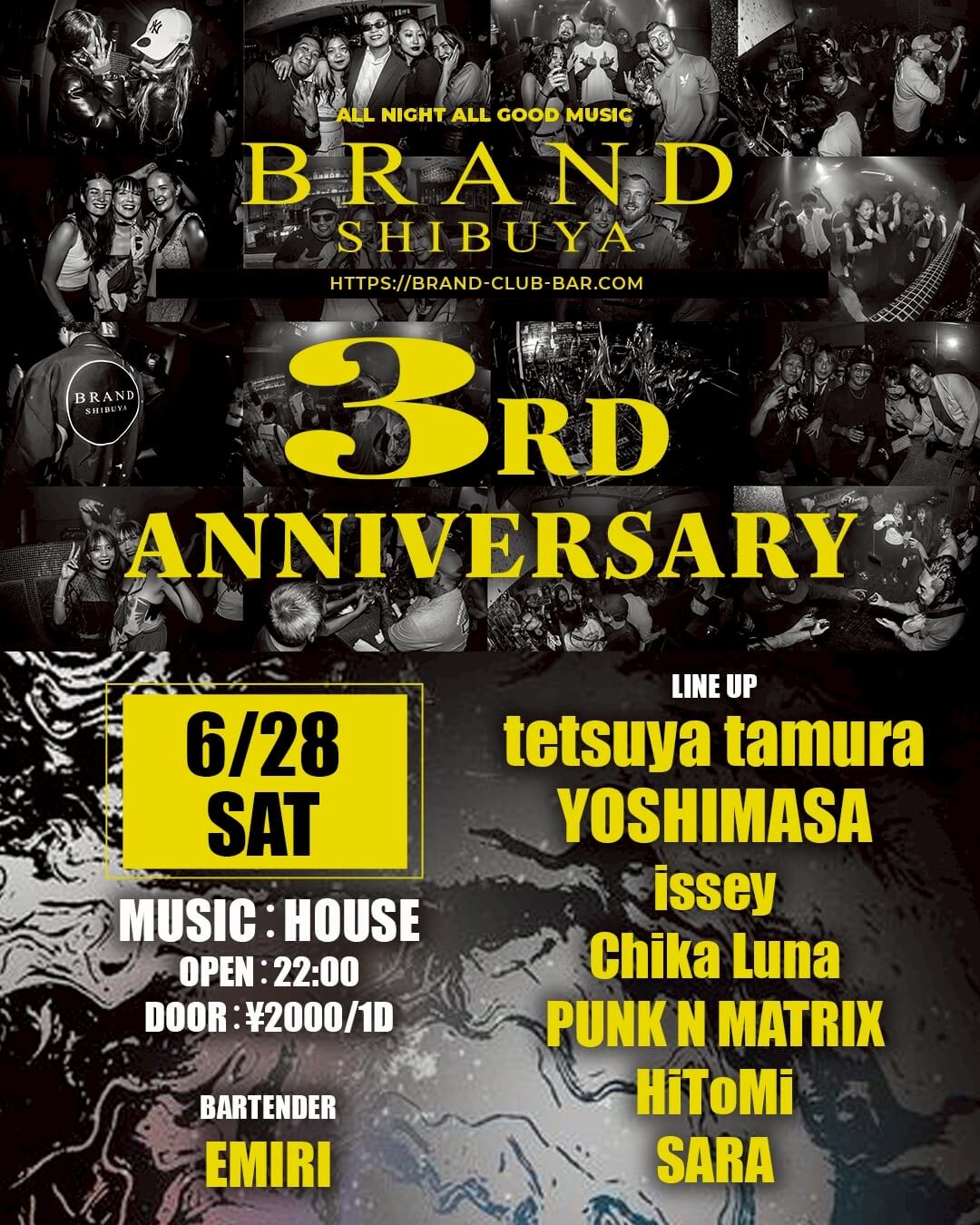 BRAND 3RD ANNIVERSARY 2025年06月28日（土曜日）に渋谷 クラブのBRAND SHIBUYAで開催されるALL MIXイベント