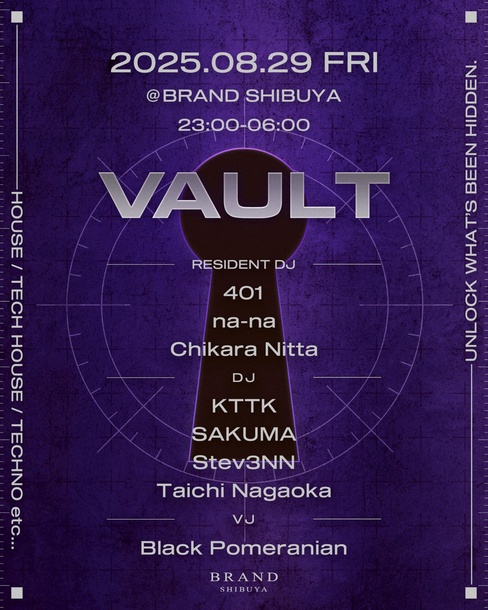 VAULT 2025年08月29日（金曜日）に渋谷 クラブのBRAND SHIBUYAで開催されるHOUSEイベント